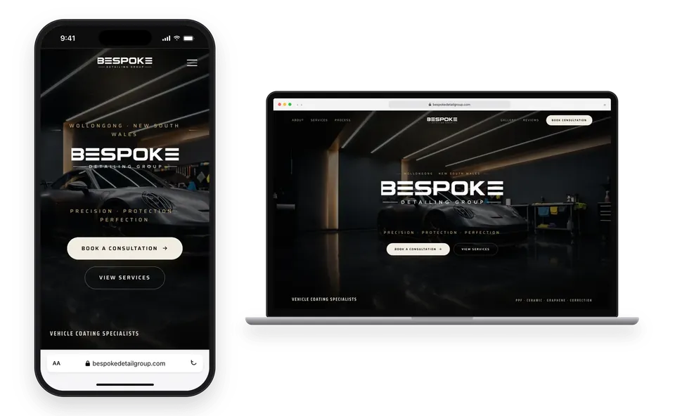 The Bespoke Detailing Group website on a phone and a laptop