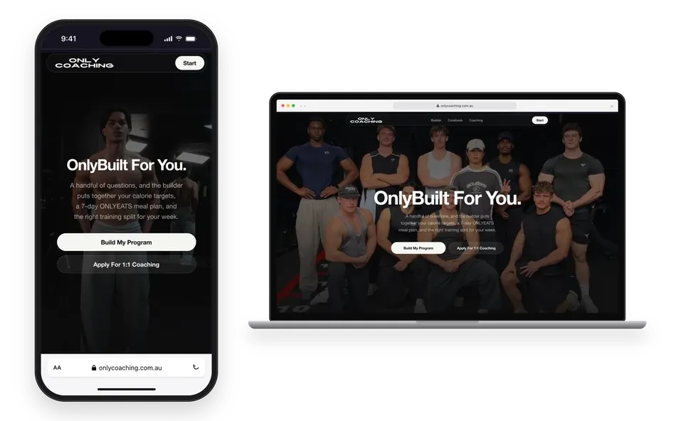 The Only Coaching website on a phone and a laptop
